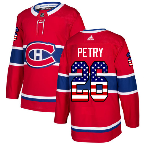 Adidas Canadiens #26 Jeff Petry Red Home Authentic USA Flag Stitched NHL Jersey - Click Image to Close
